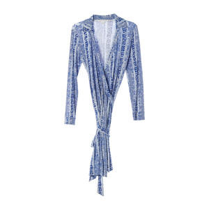 [S]다이앤본퍼스텐버그 블루 패턴 카라 긴팔 로브 랩 원피스