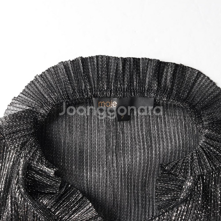 [S]maje마쥬 블랙 실버 메탈 리본 타이 러플 긴팔 블라우스--5