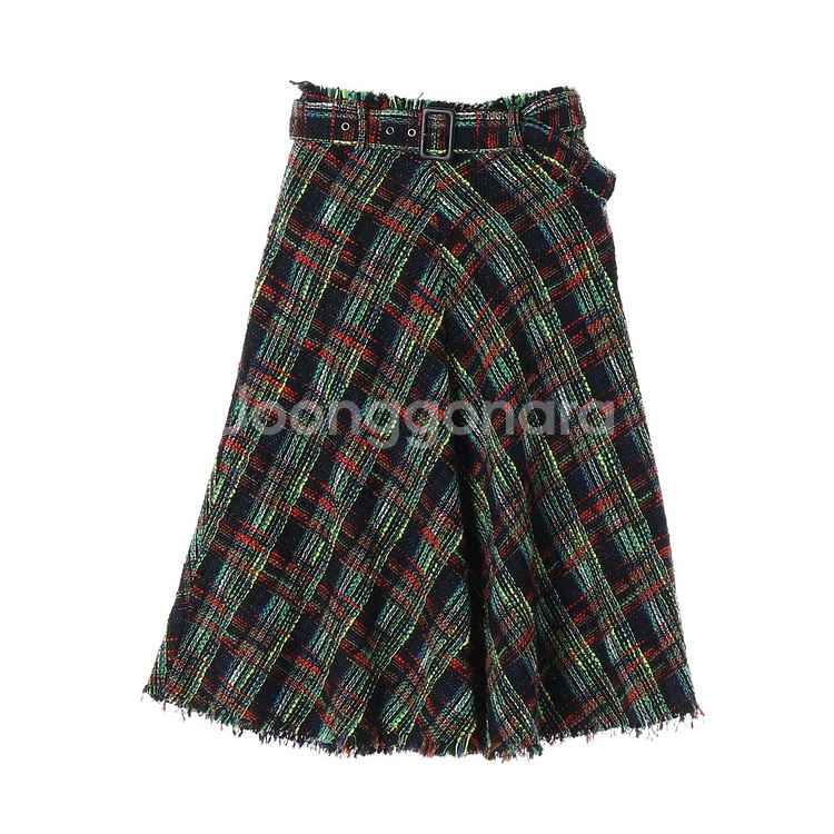 (새상품)[XS]자라 멀티컬러 체크 벨트 트위드 롱 스커트 치마--0