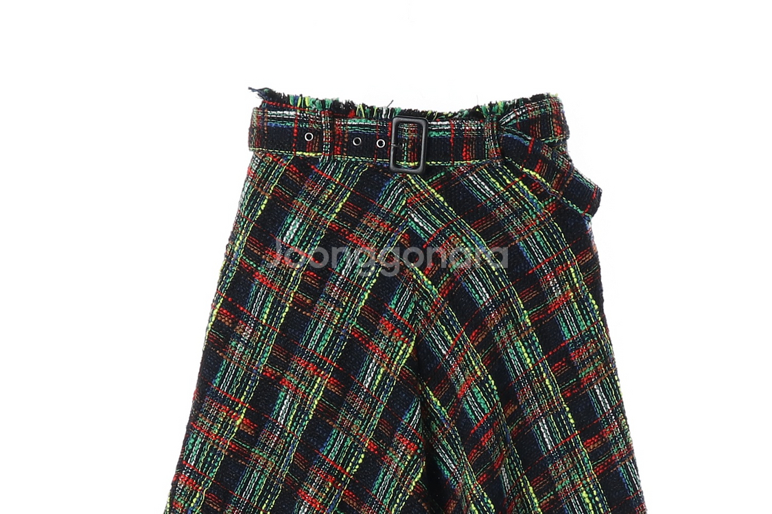 (새상품)[XS]자라 멀티컬러 체크 벨트 트위드 롱 스커트 치마--1