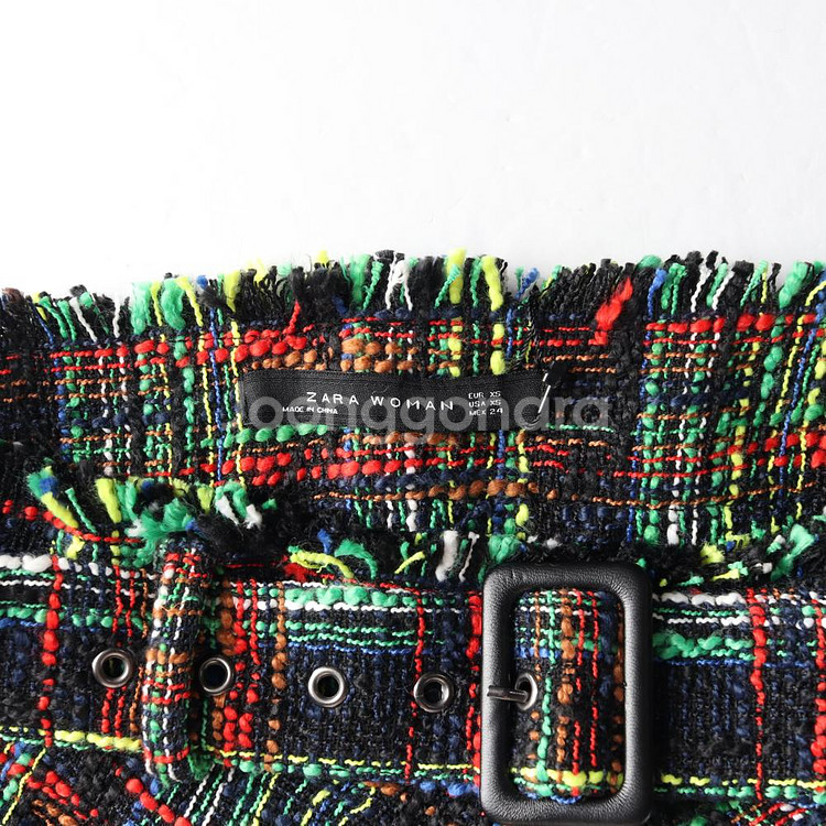 (새상품)[XS]자라 멀티컬러 체크 벨트 트위드 롱 스커트 치마--4