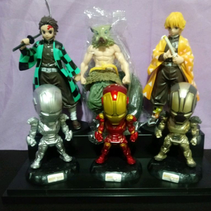 귀멸의 칼날 피규어 3개&아이언맨 피규어 3개.총6개일괄