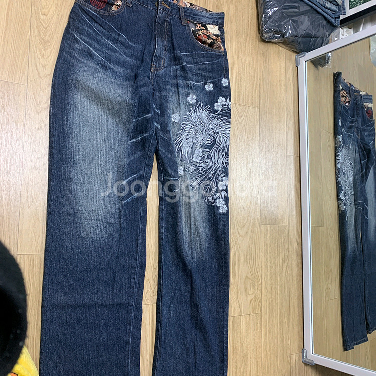 32-L)풍천상점 오리엔탈 봉황 자수 청바지--0