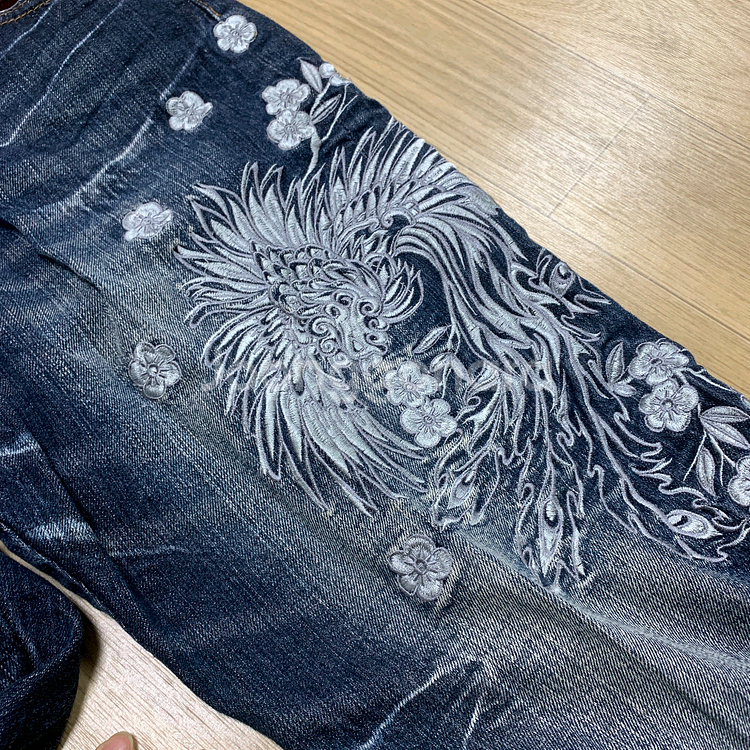 32-L)풍천상점 오리엔탈 봉황 자수 청바지--4