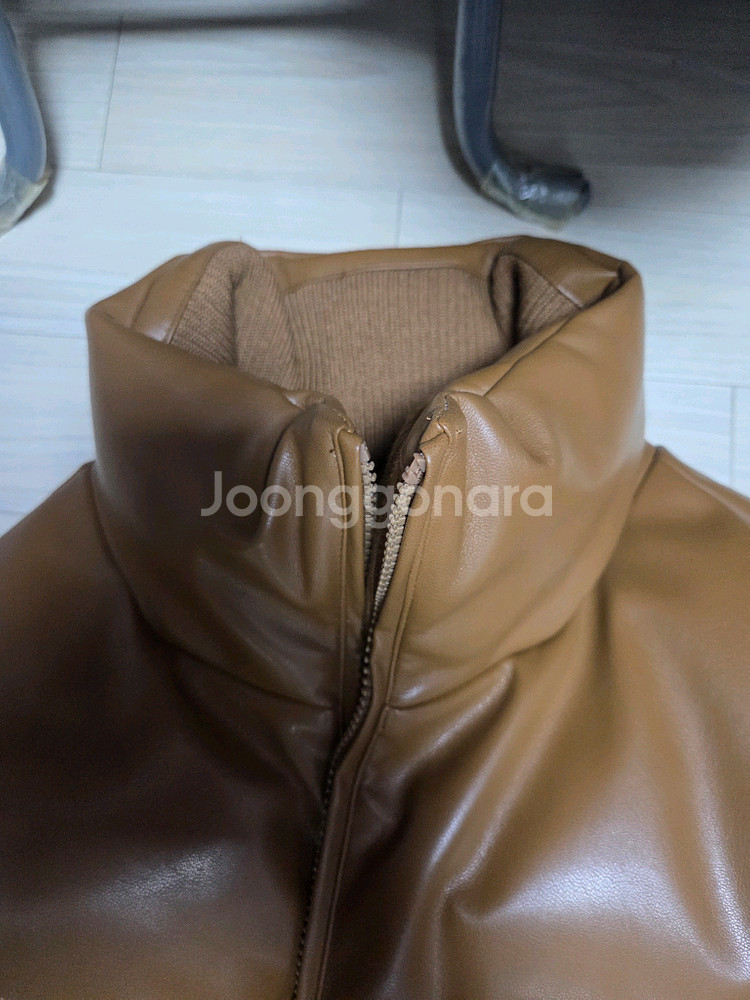 라퍼지스토어 정품 하이넥 레더 브라운 구스 패딩 100사이즈--2