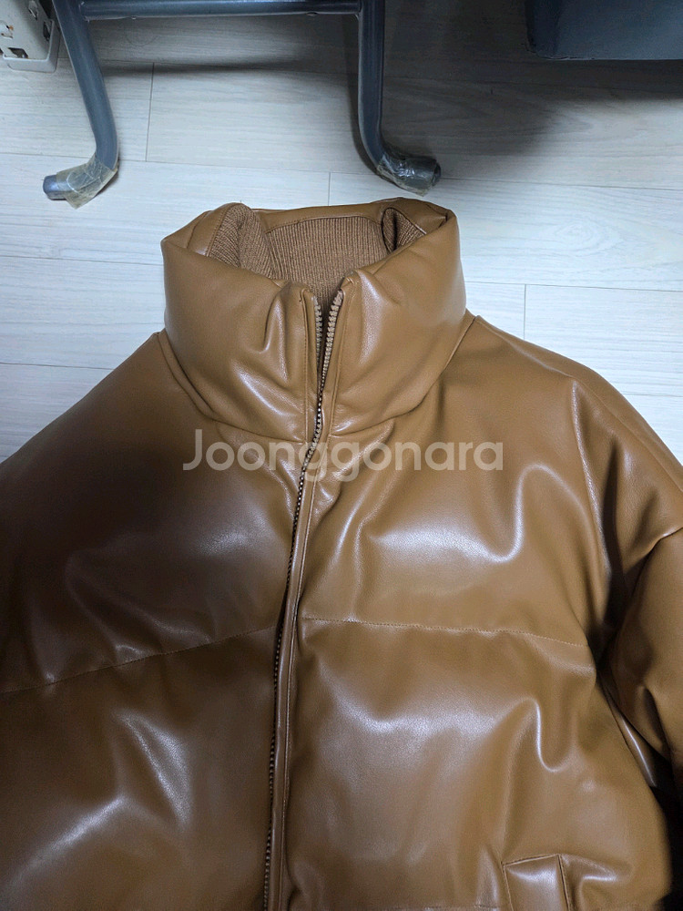 라퍼지스토어 정품 하이넥 레더 브라운 구스 패딩 100사이즈--1