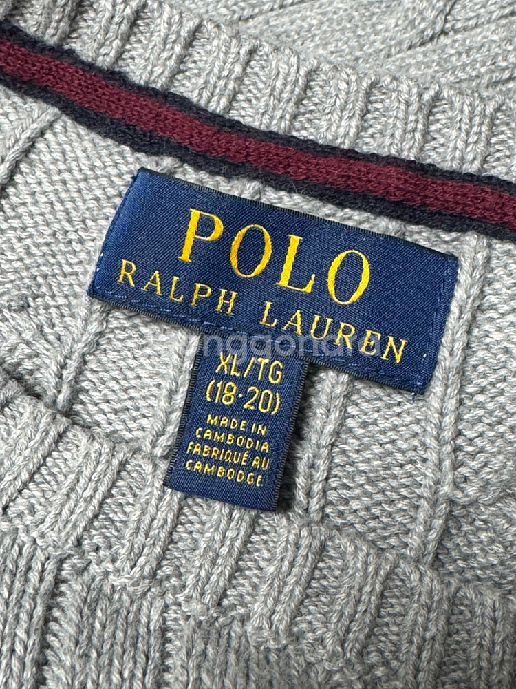 [XL] 폴로 랄프로렌 보이즈 케이블 꽈배기 니트 헤더 그레이--2