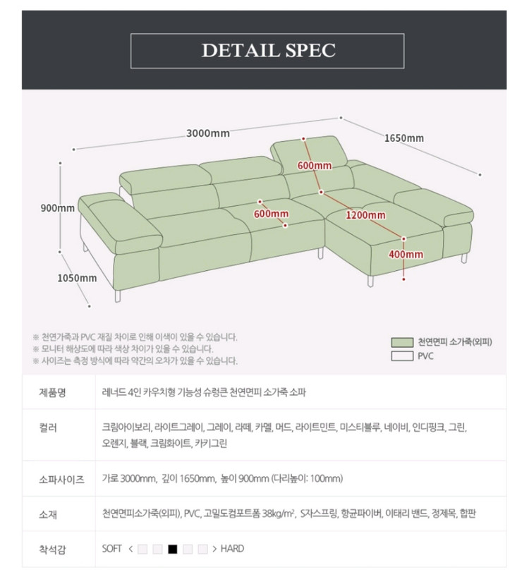 자코모 레너드 4인 기능성 카우치형 소파--3