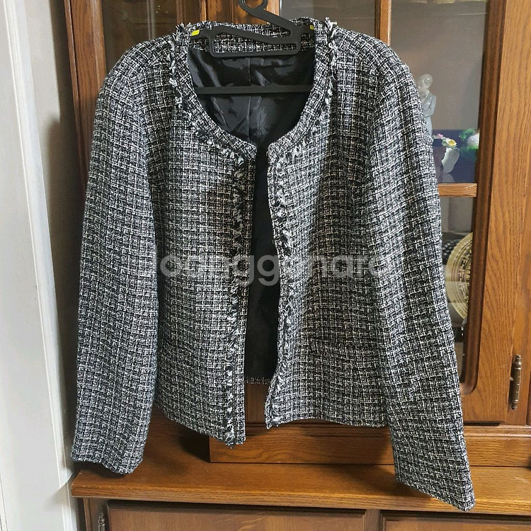 블랙 트위드 자켓 하객룩 정장 엘레나 고급진 화이트 패턴--0