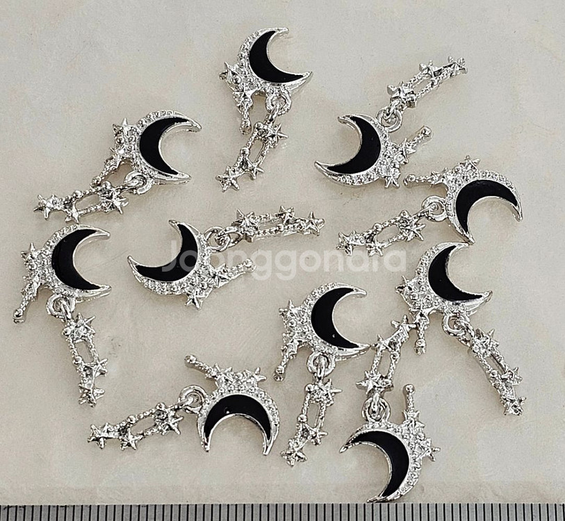 금속 달별달랑이 실버블랙 10개 일괄--0