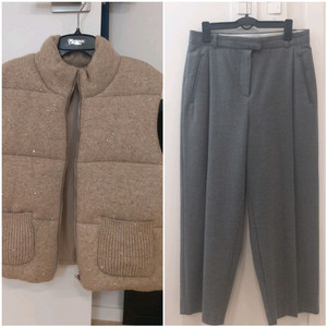 엘하임 니트패치 패딩 베스트 + 플리츠 모직 팬츠 세트