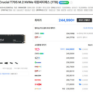 t705 1tb 미개봉 미사용 대원cts정발 팝니다.