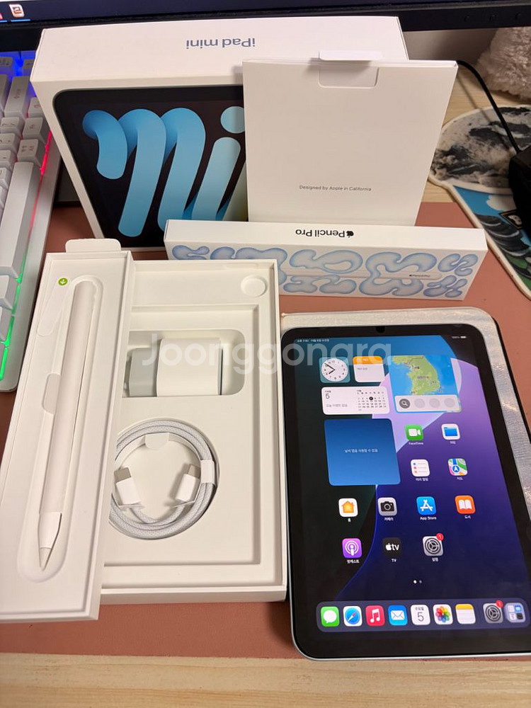 아이패드 미니 7세대 a17프로 128기가 블루 풀박스+애펜프로--0