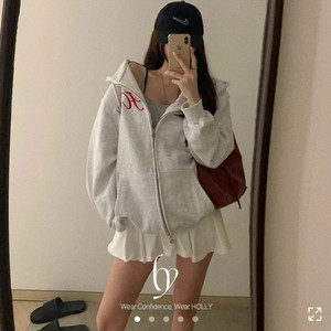 새상품) 그레이색상 홀리 made 자수 오버핏 후드집업