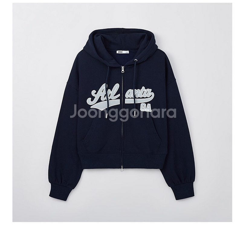 스파오 크롭 기모 후드집업 네이비 s--0