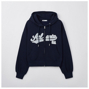 스파오 크롭 기모 후드집업 네이비 s