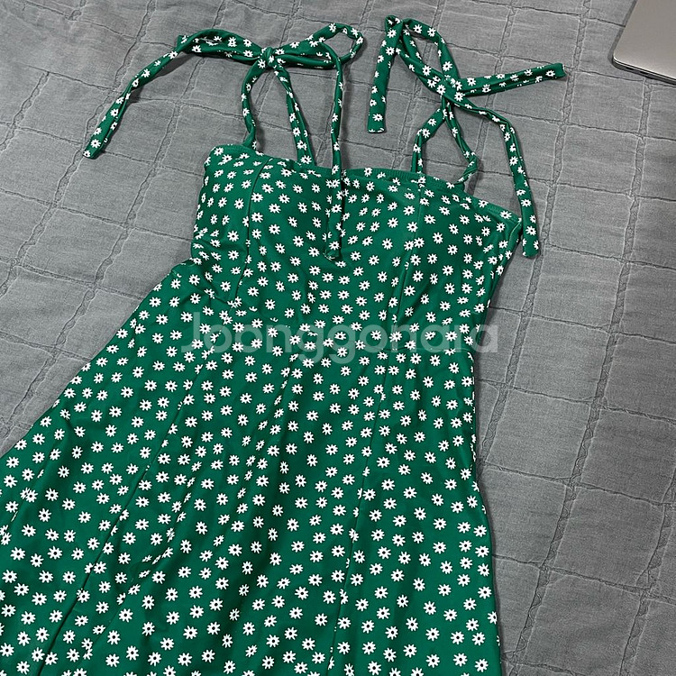 그린 꽃무늬 미니 캡내장 원피스 수영복--3