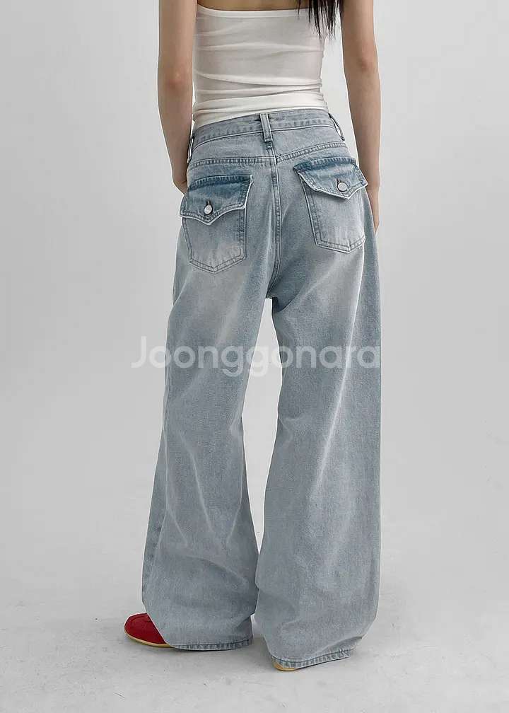 새상품) 블루색상 블랙업 나타스 백포켓 와이드 데님팬츠--0