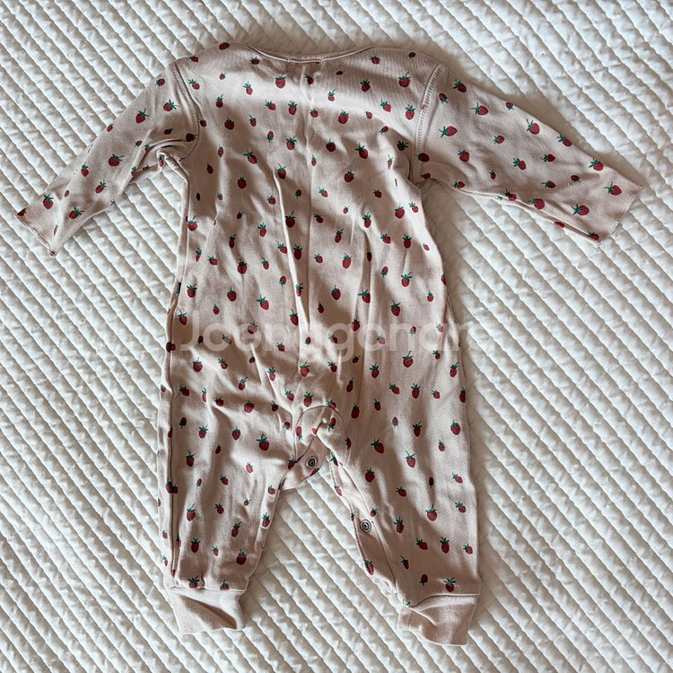 3-6m 우프 oeuf 아기 딸기 바디수트슈트 모자세트 비니 올인원우주복--6