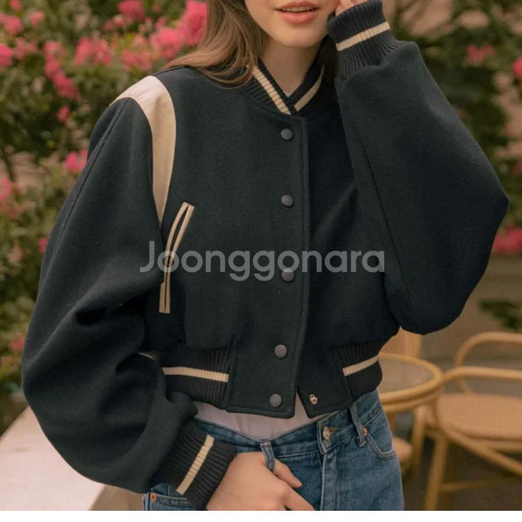 반원 아틀리에 아이리쉬 크롭 바시티 자켓--0