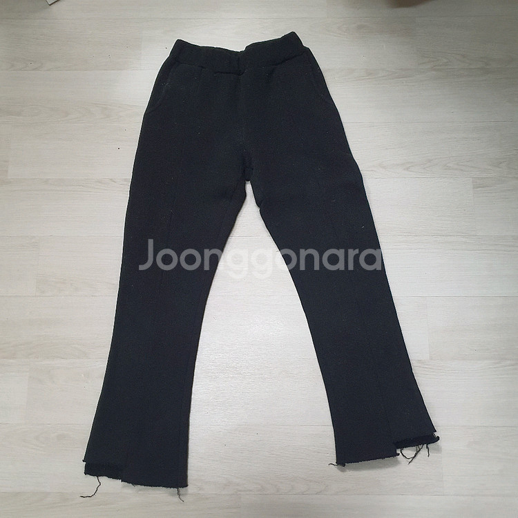 블랙 기모 부츠컷 면바지 슬랙스 팬츠 검정 여성 밴딩 바지 겨울 따뜻한 데미지--1