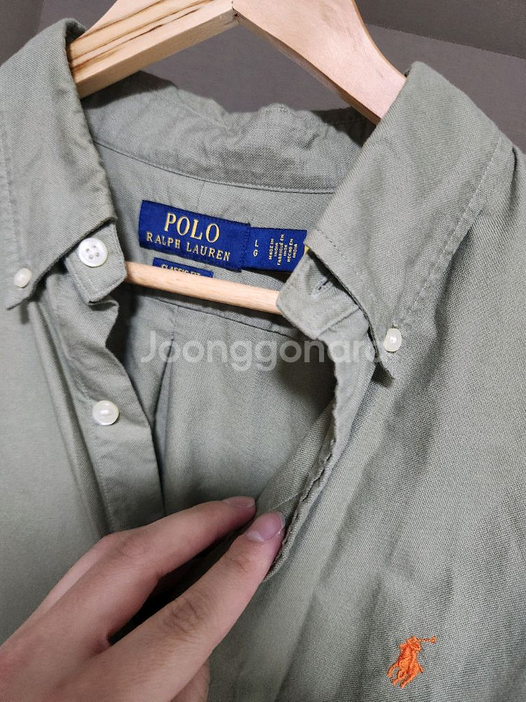 폴로 랄프로렌 가먼트다이 셔츠 카키--2