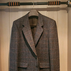 브라운 체크 트위드 모직자켓 L~슬림XL