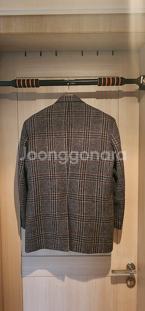 브라운 체크 트위드 모직자켓 L~슬림XL--1