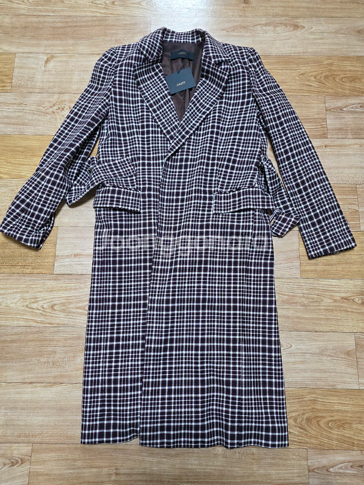 체크 셋업 롱코트와 스커트--0