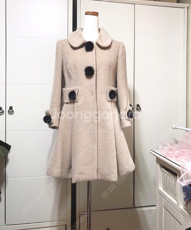 55ㅡ상아색 알파카 코트/천연밍크 버튼/천연 폭스카라--0
