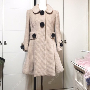 55ㅡ상아색 알파카 코트/천연밍크 버튼/천연 폭스카라