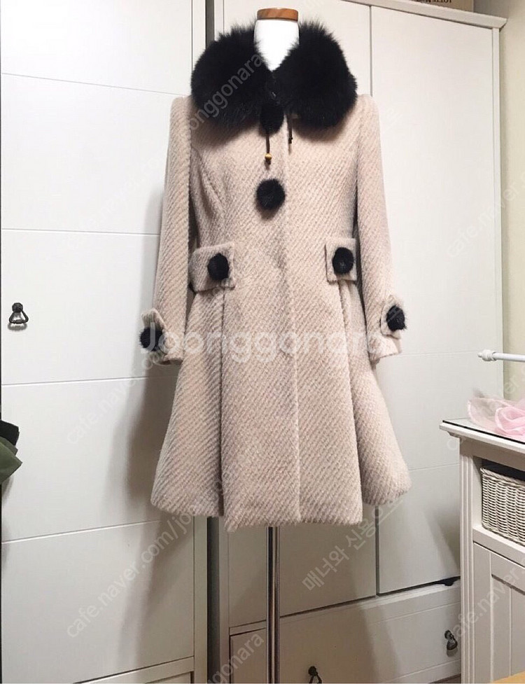 55ㅡ상아색 알파카 코트/천연밍크 버튼/천연 폭스카라--1