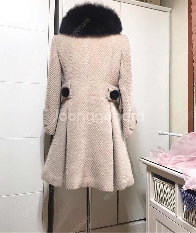 55ㅡ상아색 알파카 코트/천연밍크 버튼/천연 폭스카라--2
