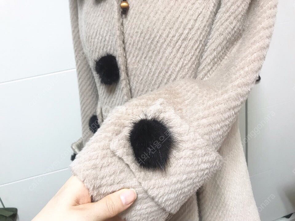 55ㅡ상아색 알파카 코트/천연밍크 버튼/천연 폭스카라--3