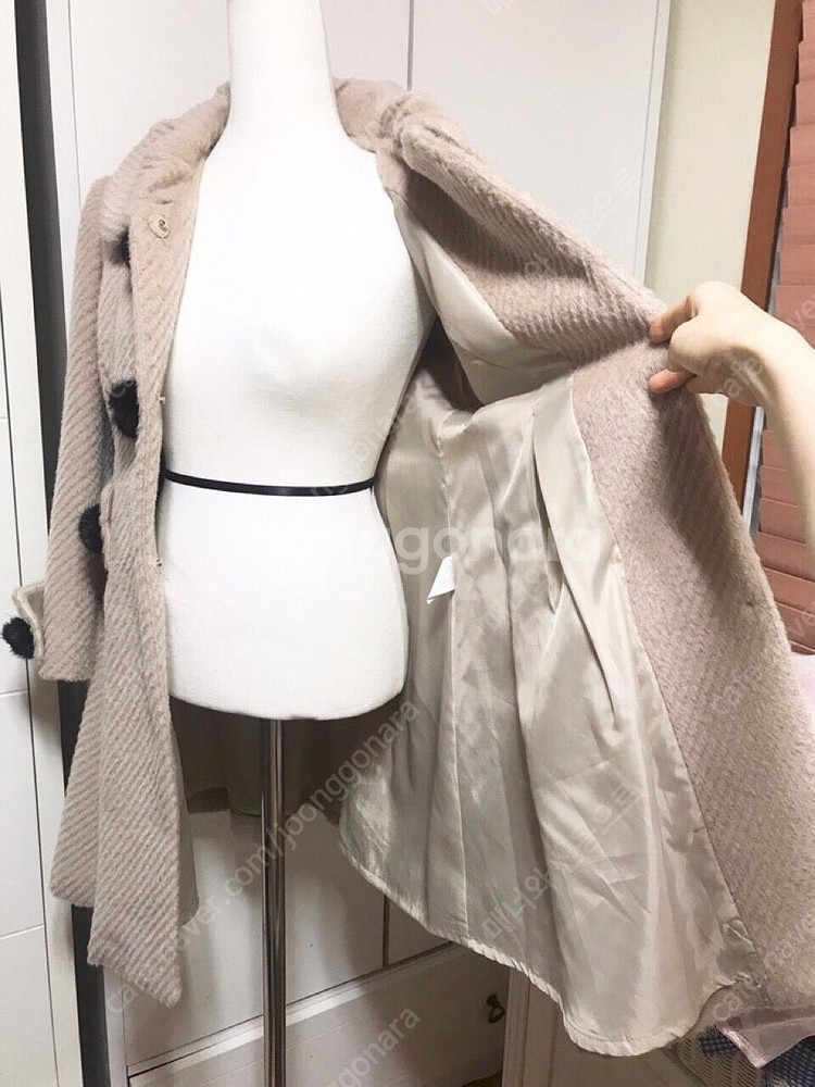 55ㅡ상아색 알파카 코트/천연밍크 버튼/천연 폭스카라--4