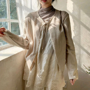 새상품) 로버블 타이 면 레이스 빈티지 가디건 자체제작