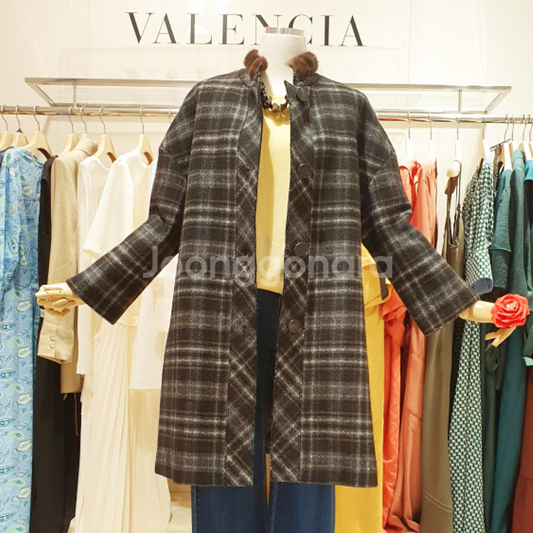 발렌시아(VALENCIA) 밍크넥 포인트 울코트 55-66 새상품--5