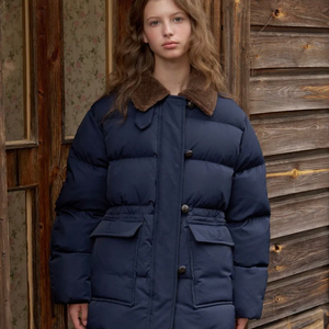 (새상품) 어몽 퍼 카라 덕다운 하프 패딩 네이비 S