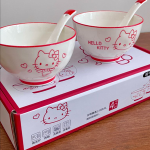 헬로키티 정품 밥그릇2개 +숟가락2개 선물 세트 새상품