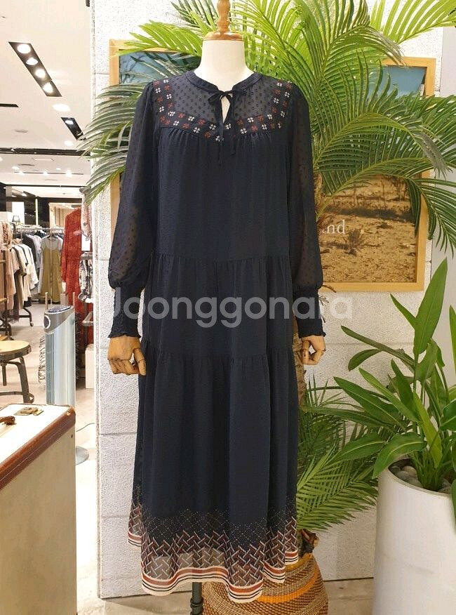 써스데이아일랜드 네이비 쉬폰 롱 원피스--0