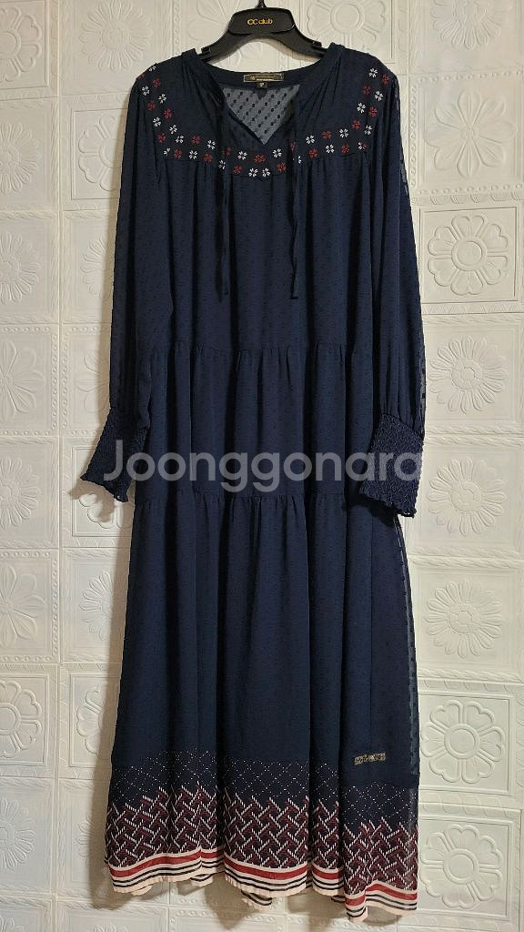 써스데이아일랜드 네이비 쉬폰 롱 원피스--4