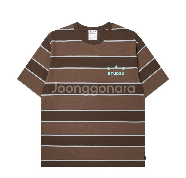 L 아이앱 스튜디오 스트라이프 티셔츠 반팔 브라운 미개봉 미시착 새상품--1