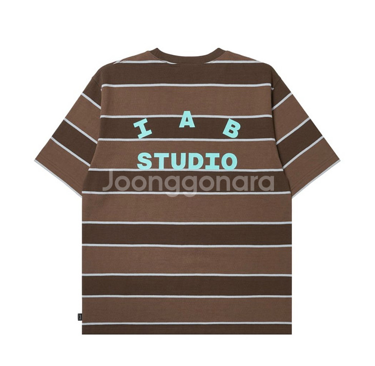 L 아이앱 스튜디오 스트라이프 티셔츠 반팔 브라운 미개봉 미시착 새상품--0