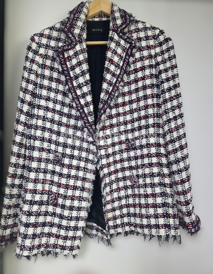 한섬 MINE 마인 이태리원단 체크 트위드 자켓 55사이즈--0