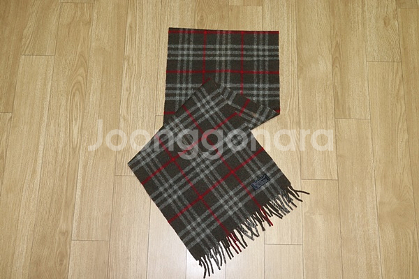 (머플러) 853. 버버리/다크카키색체크 램스울머플러--1