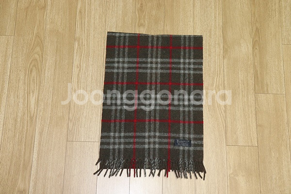 (머플러) 853. 버버리/다크카키색체크 램스울머플러--2