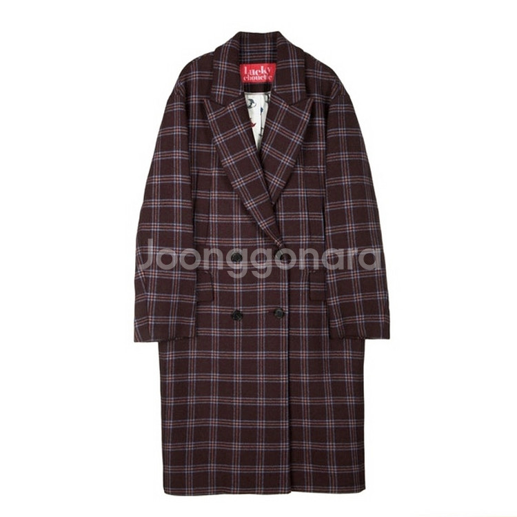 럭키슈에뜨(LUCKY CHOUETTE) 오버사이즈 체크코트 프리사이즈--1