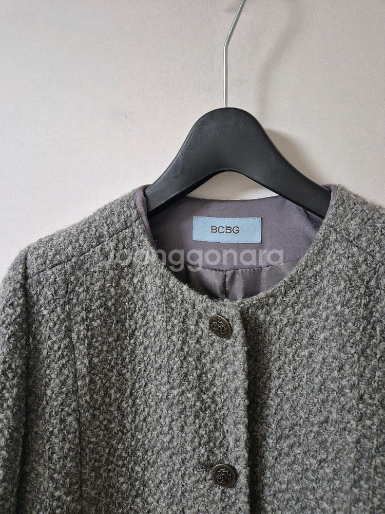 BCBG 트위드 노카라 트위드 자켓--1