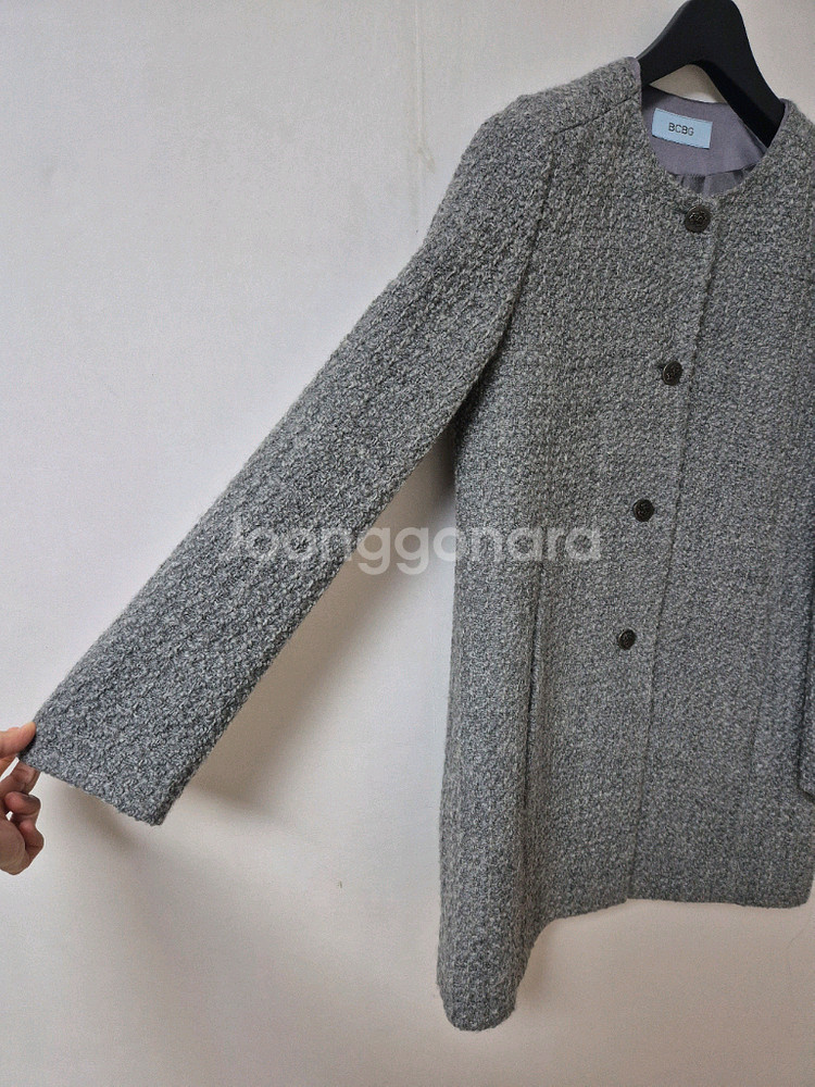 BCBG 트위드 노카라 트위드 자켓--2