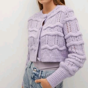 망고 MNG 크롭 긴팔니트 가디건 라이트퍼플 연보라 / 자라 듀엘 에잇세컨즈 론론 가내스라 슬로우앤드--1